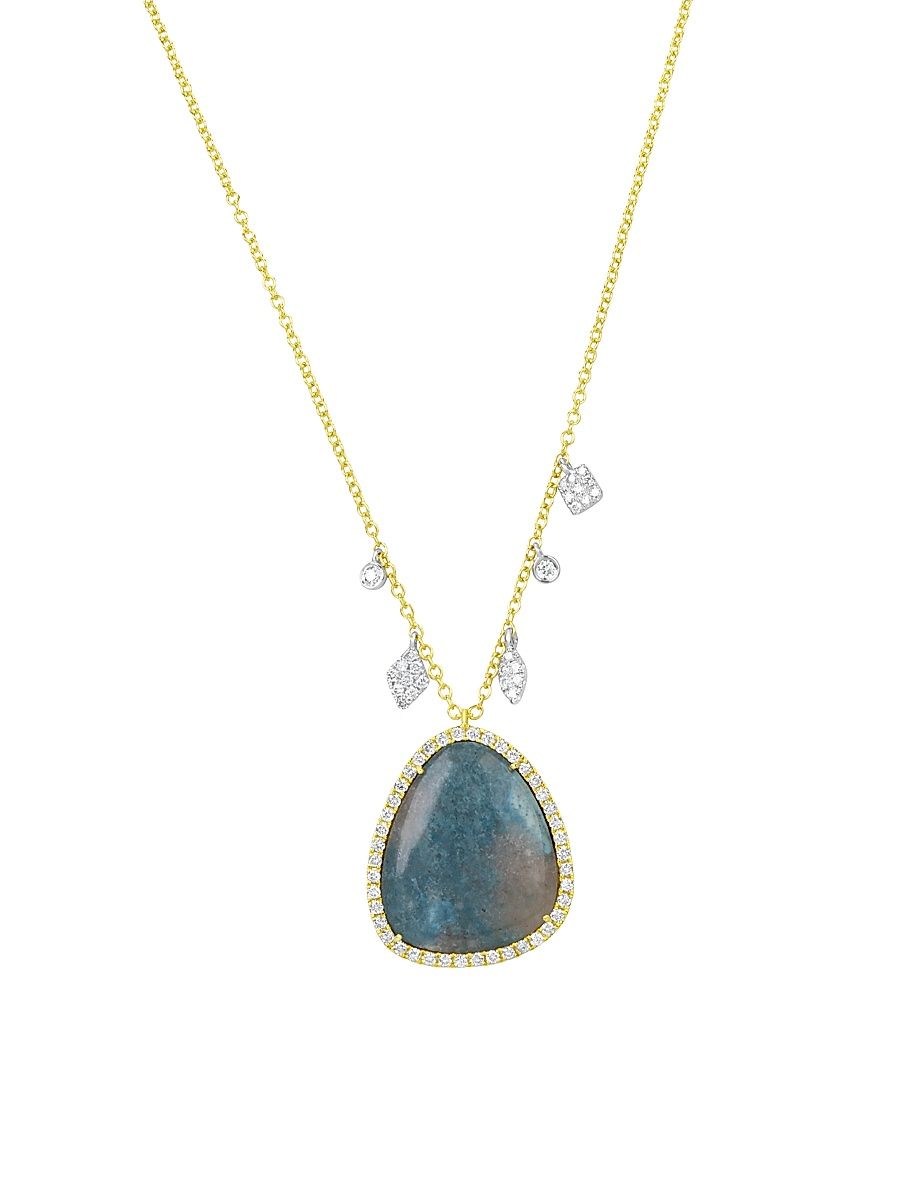 Women's Two-Tone 14K Gold, Paraiba Tourmaline & 0.24 TCW Diamond Pendant Necklace - Gold