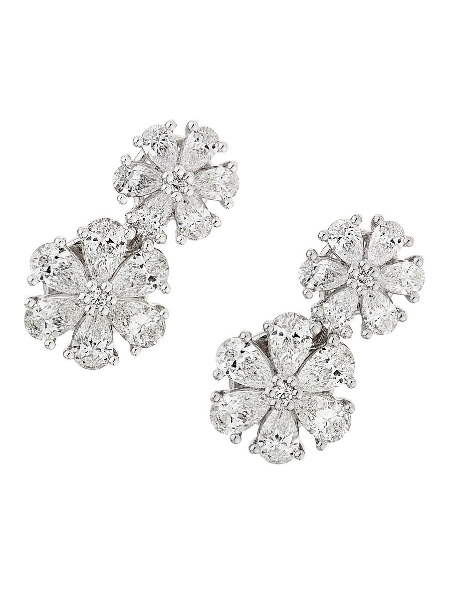 Women's LHeure Du Diamant 18K White Gold & 2.47 TCW Diamond Double-Flower Earrings - White Gold