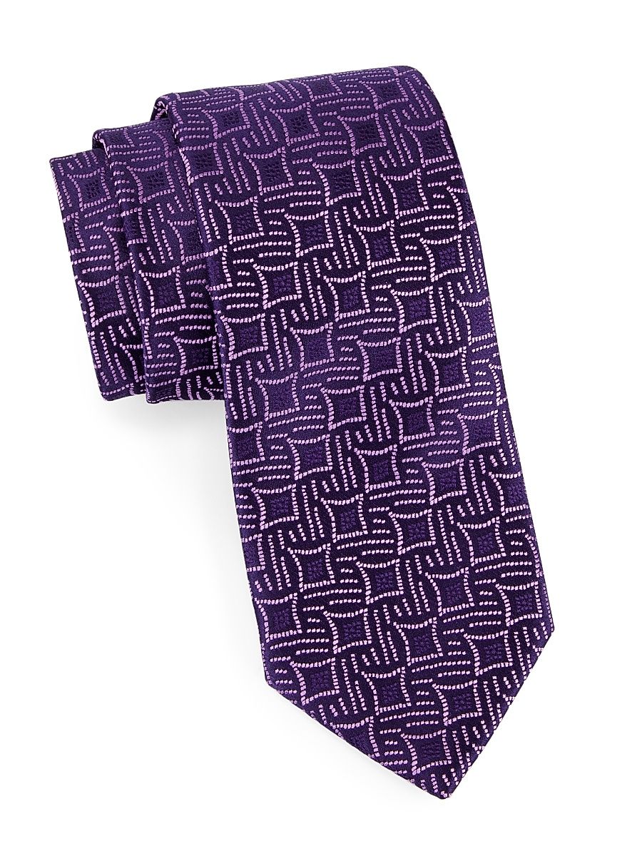 Men's Jacquard Silk Tie - Navy Purple