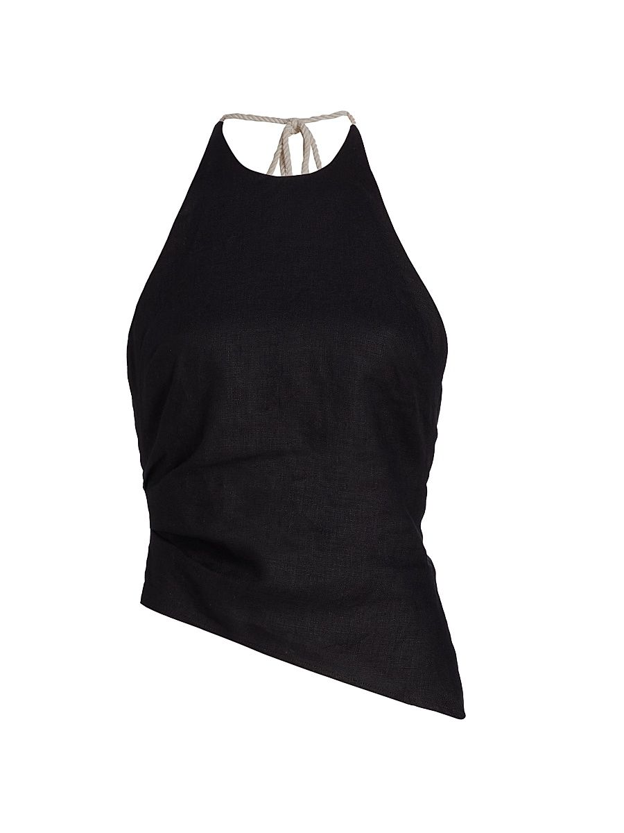 Women's Reese Linen Asymmetric Halter Top - Black - Size 12