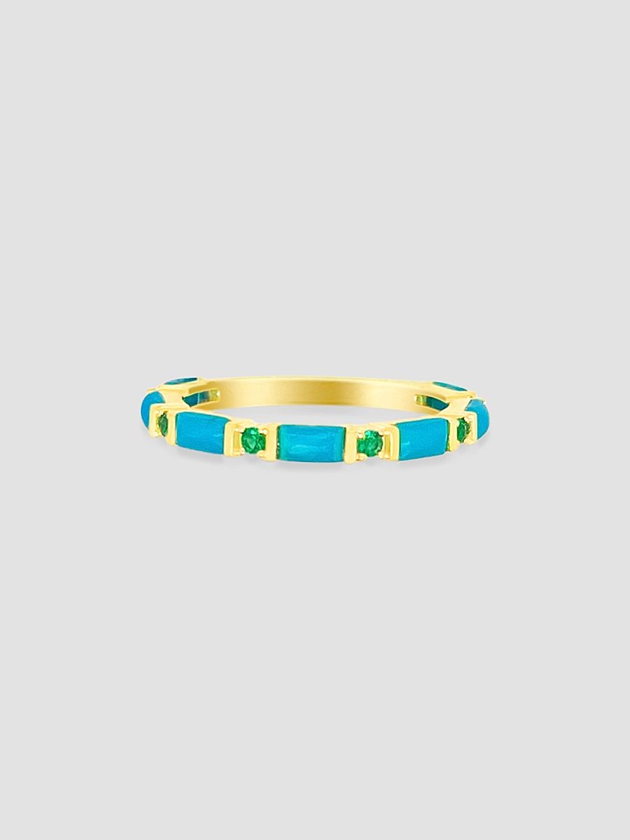Women's 14K Yellow Gold Turquoise & Emerald Stackable Band - Yellow Gold - Size 6.5