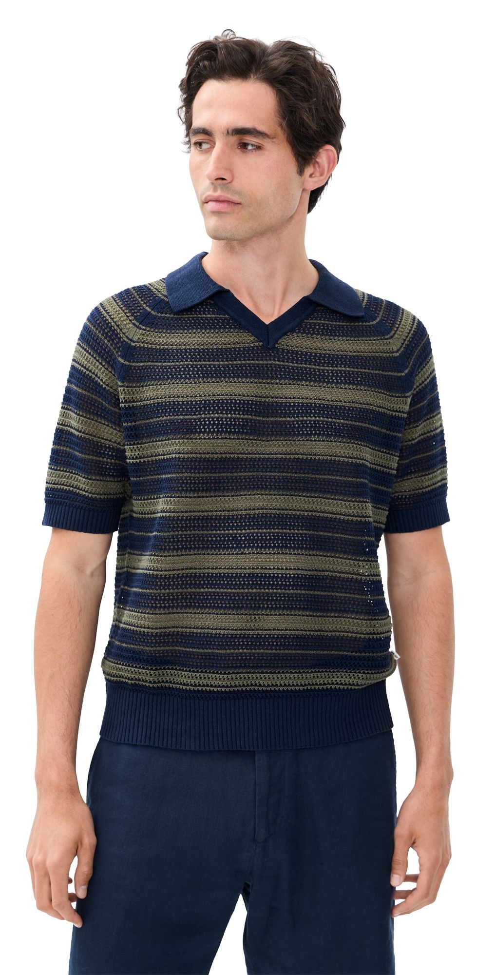 NN07 Cale Striped Knit Polo Capers Stripe M