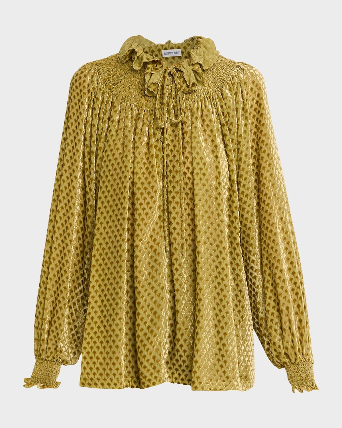 Velvet Smocked Ruffle Blouse