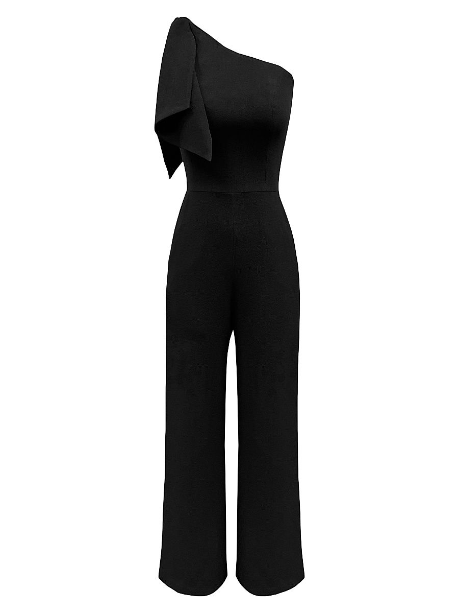 Women's Tiffany Asymmetric Stretch Crepe Wide-Leg Jumpsuit - Black - Size XXL