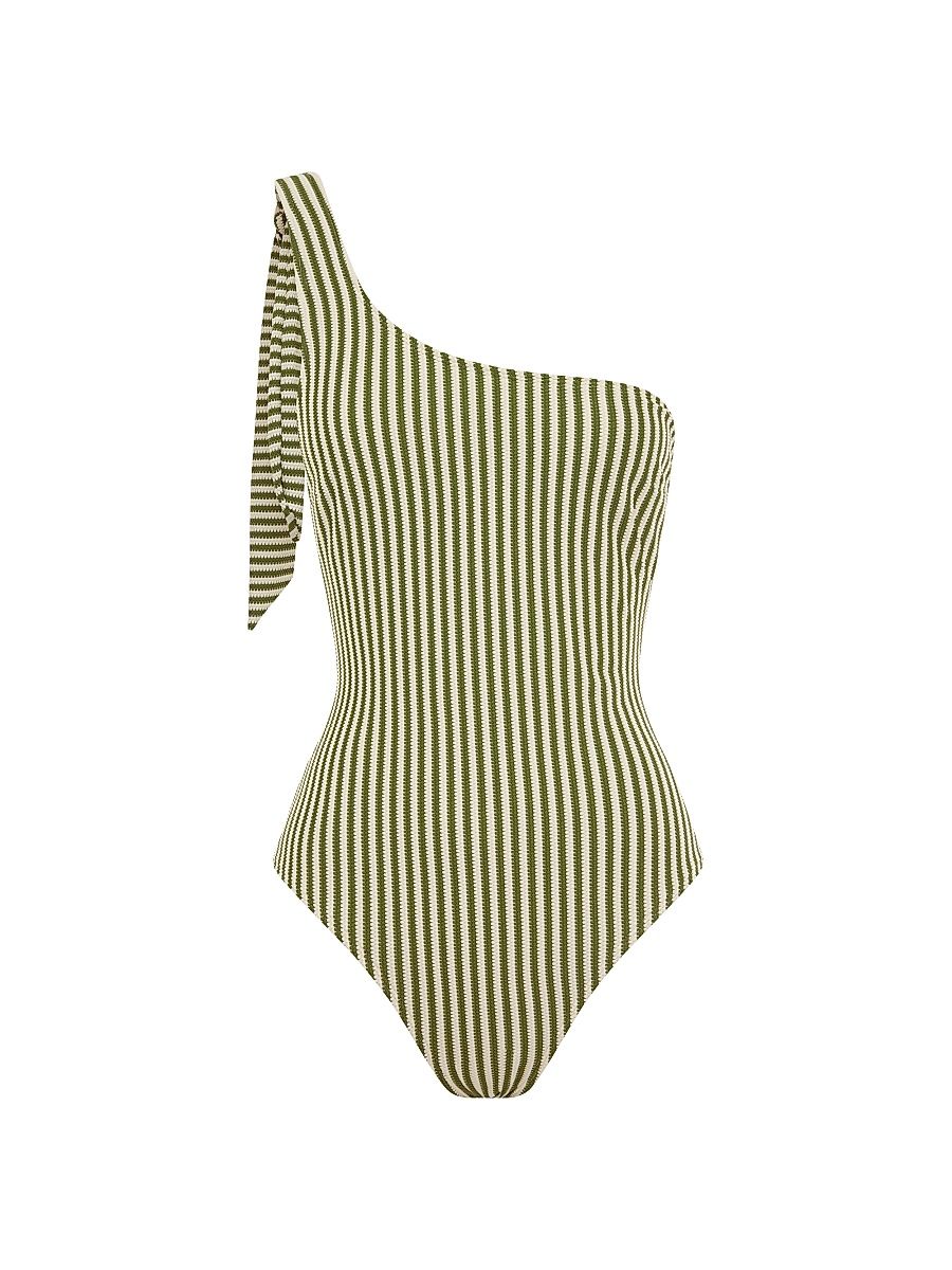 Women's Tapestry One-Shoulder One-Piece Swimsuit - Fern Stripe - Size Large