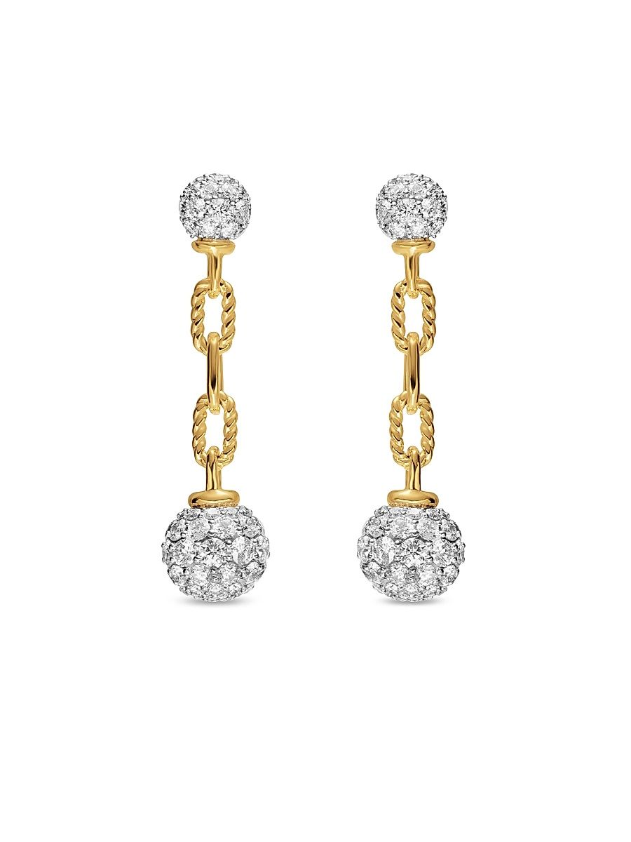 Women's DY Madison Pavé Bead Drop Earrings in 18K Yellow Gold with Diamonds, 50MM - Diamond