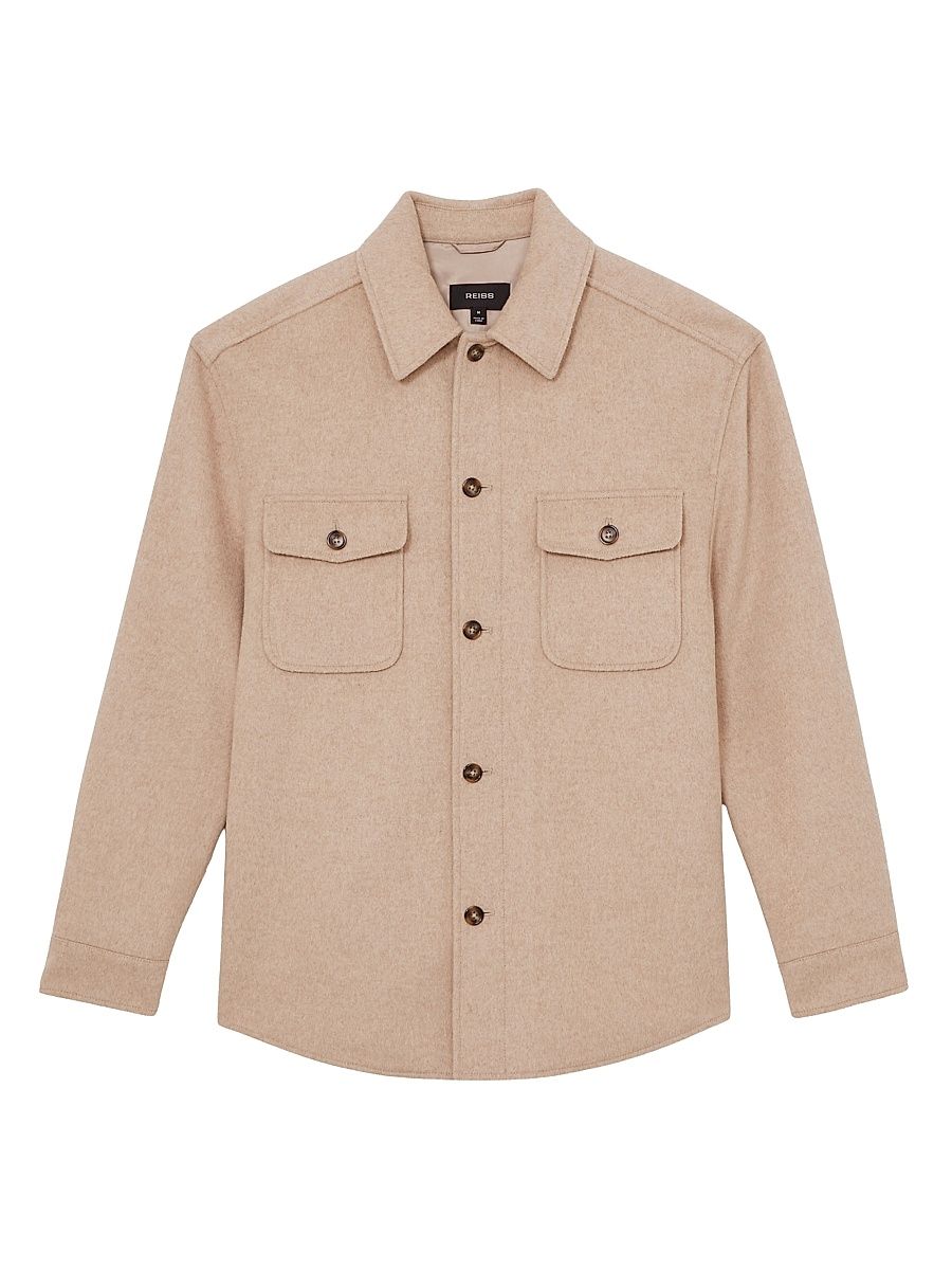 Men's Liam Wool-Blend Overshirt - Oatmeal Brown - Size Large