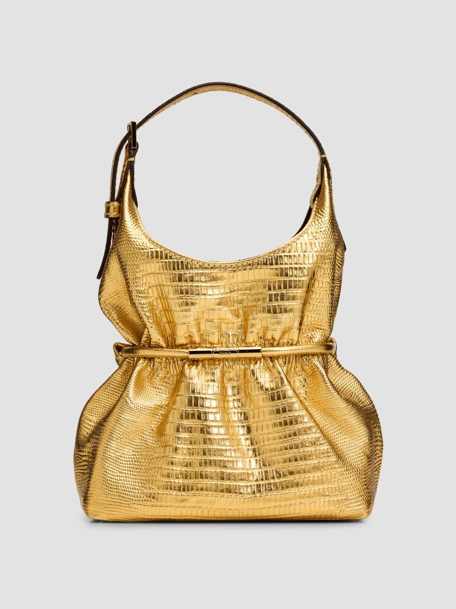 Balmain Women's Sphynx Mini Lizard-Embossed Leather Top Handle Bag - Gold