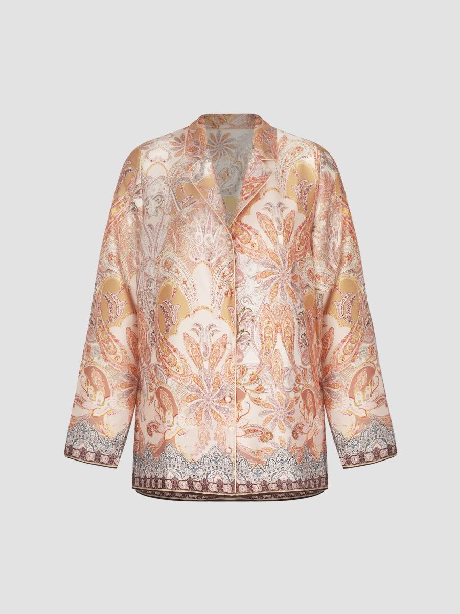 Lise Charmel Women's Voyage Splendeur Paisley Satin Pajama Shirt - Charme Peche - Size XL