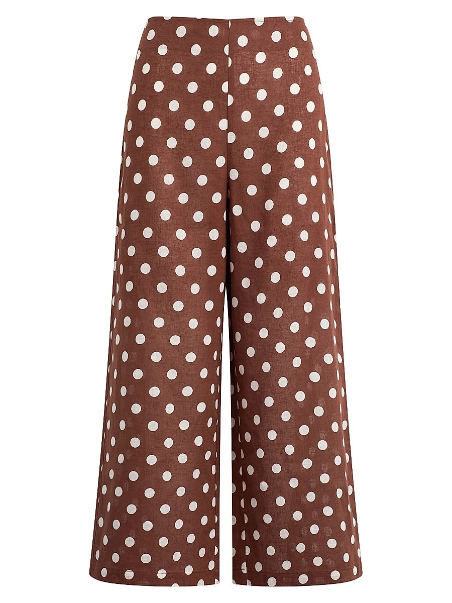 Women's The Mariel Polka Dot Linen-Cotton Pants - Chocolate Ecru Dot - Size 6