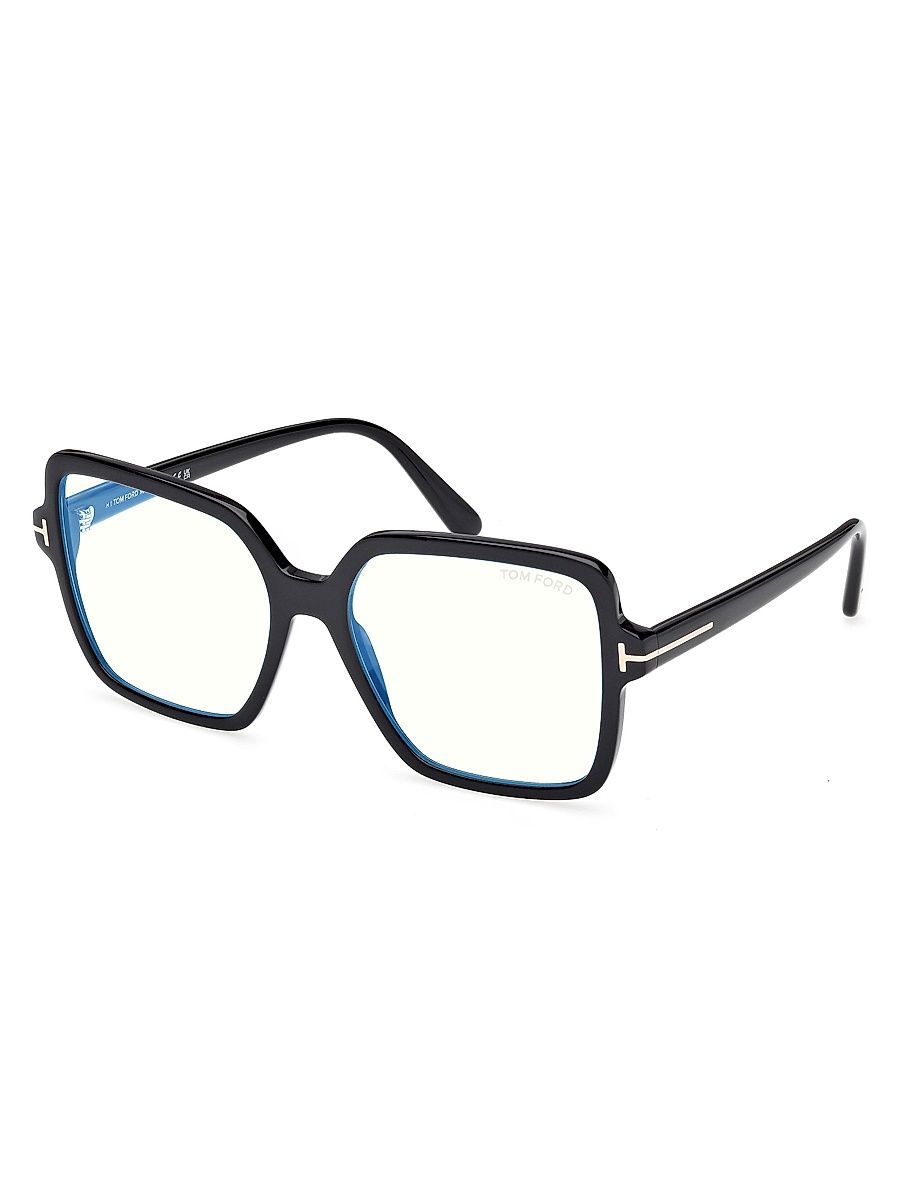 Women's 56MM Square Blue Block Eyeglasses - Shinyblack