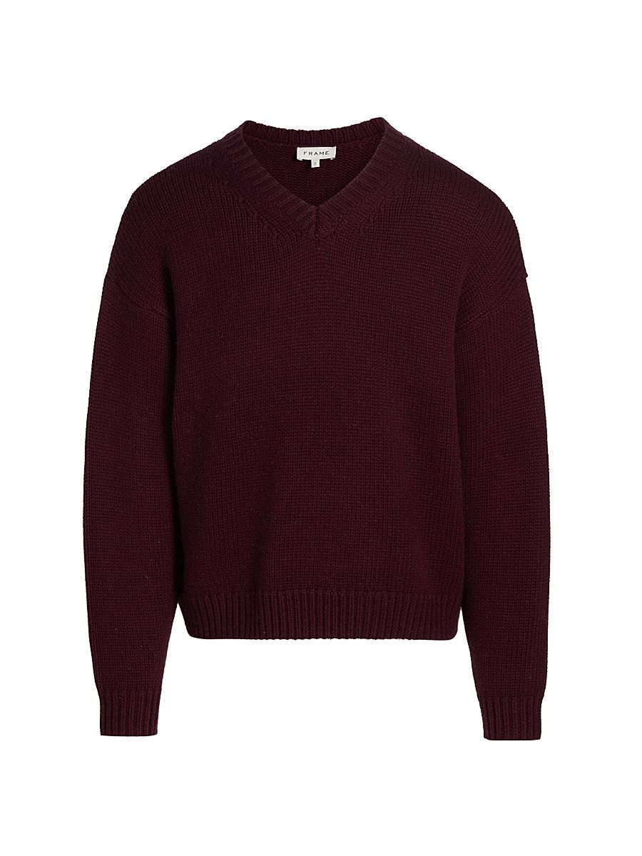 Men's Oversized Wool-Cashmere Sweater - Burgundy - Size XL