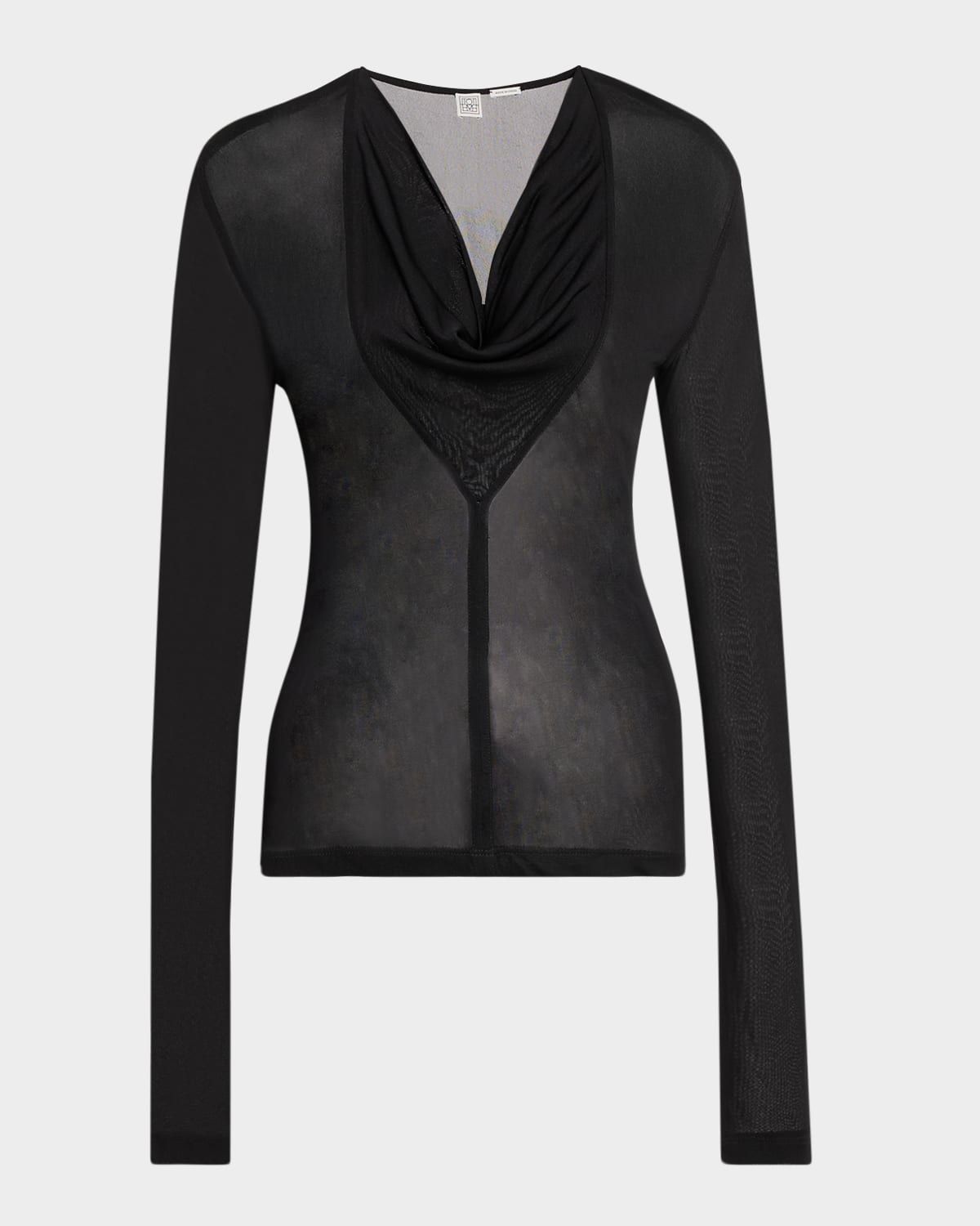 Draped Cowl-Neck Long-Sleeve Top
