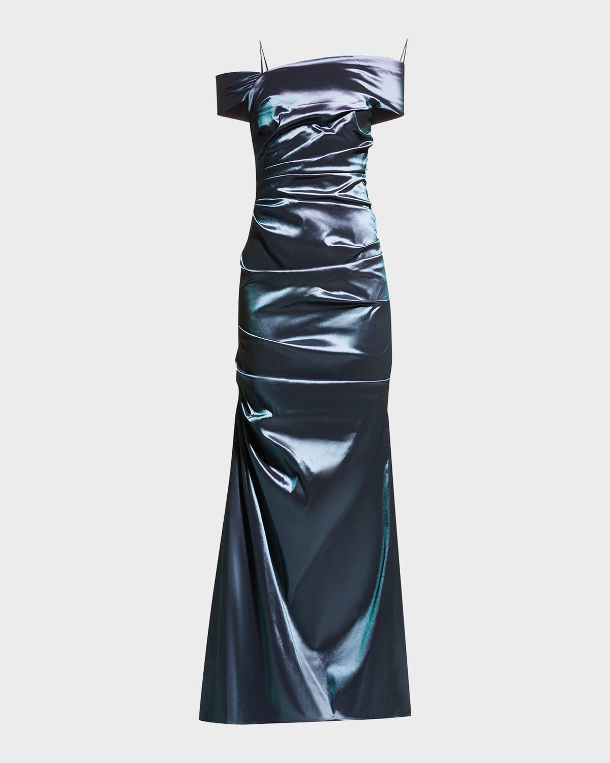 Off-Shoulder Ruched Taffeta Gown