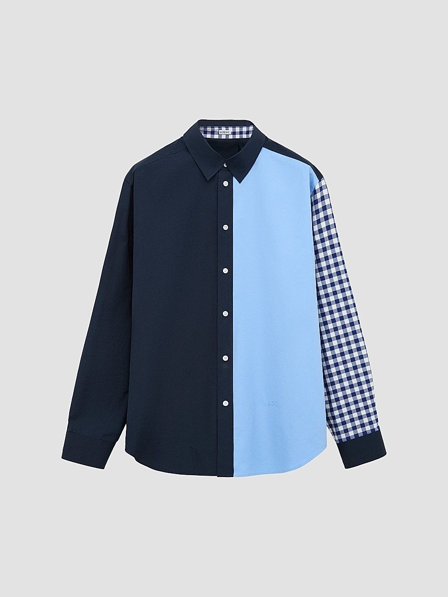 LOEWE Men's Spliced Button-Front Shirt - Navy Blue - Size 17.5