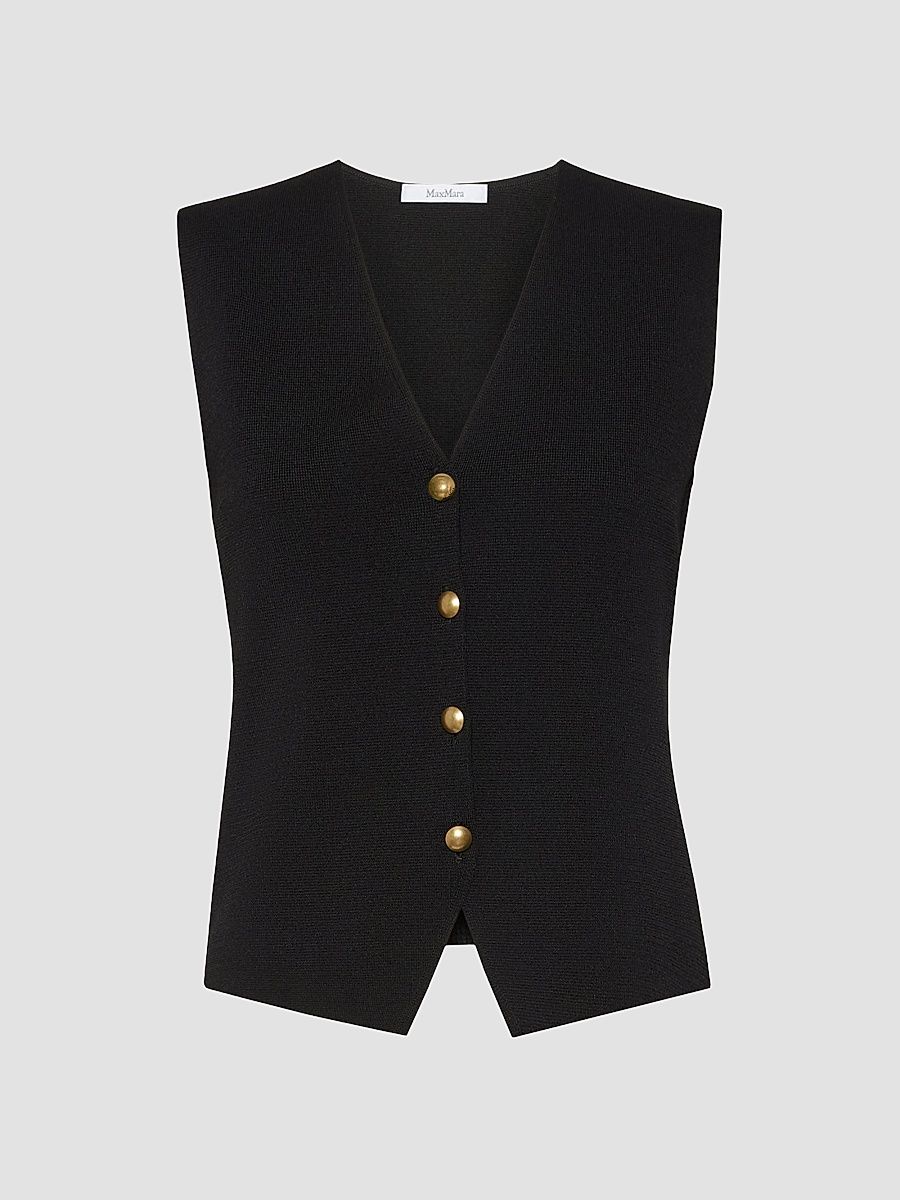 Women's Viscose Crepe Yarn Gilet - Black - Size Large
