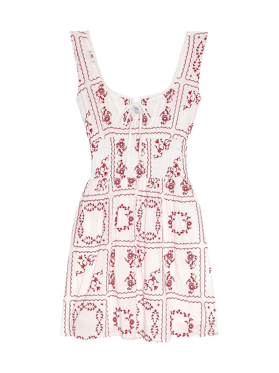 Women's Cosette Embroidered Cotton Minidress - Ivory Red Handkerchief - Size XS
