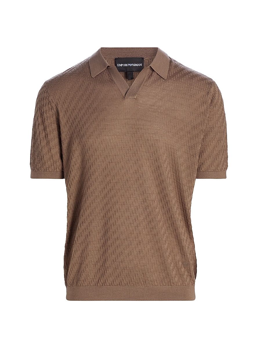 Men's Textured Jacquard Polo Shirt - Brown Lentil - Size XXL