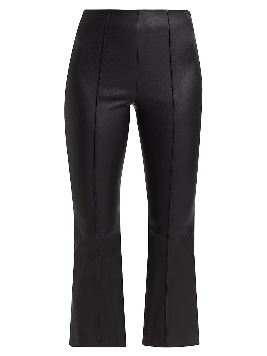 Women's Cropped Flare Stretch-Leather Pants - Black - Size XS
