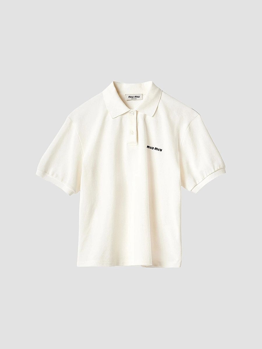 Miu Miu Women's Cotton Piqué Polo Shirt - White - Size Large
