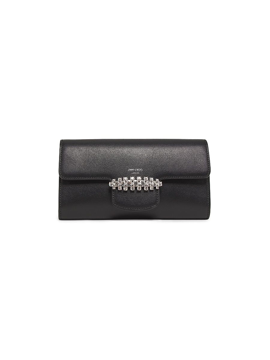 Women's Bing Leather Chain Wallet - Black Silver