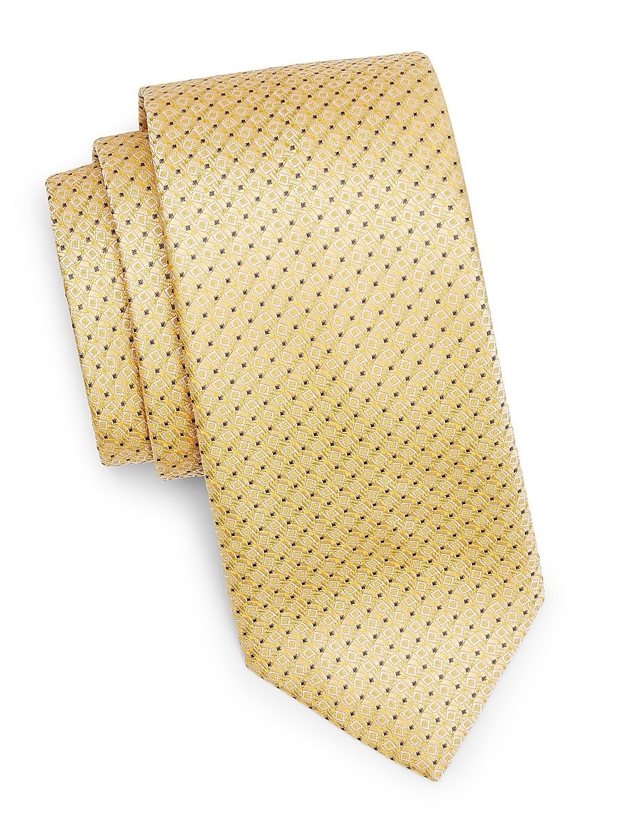 Men's Micro Quadratti Woven Silk Tie - Gold