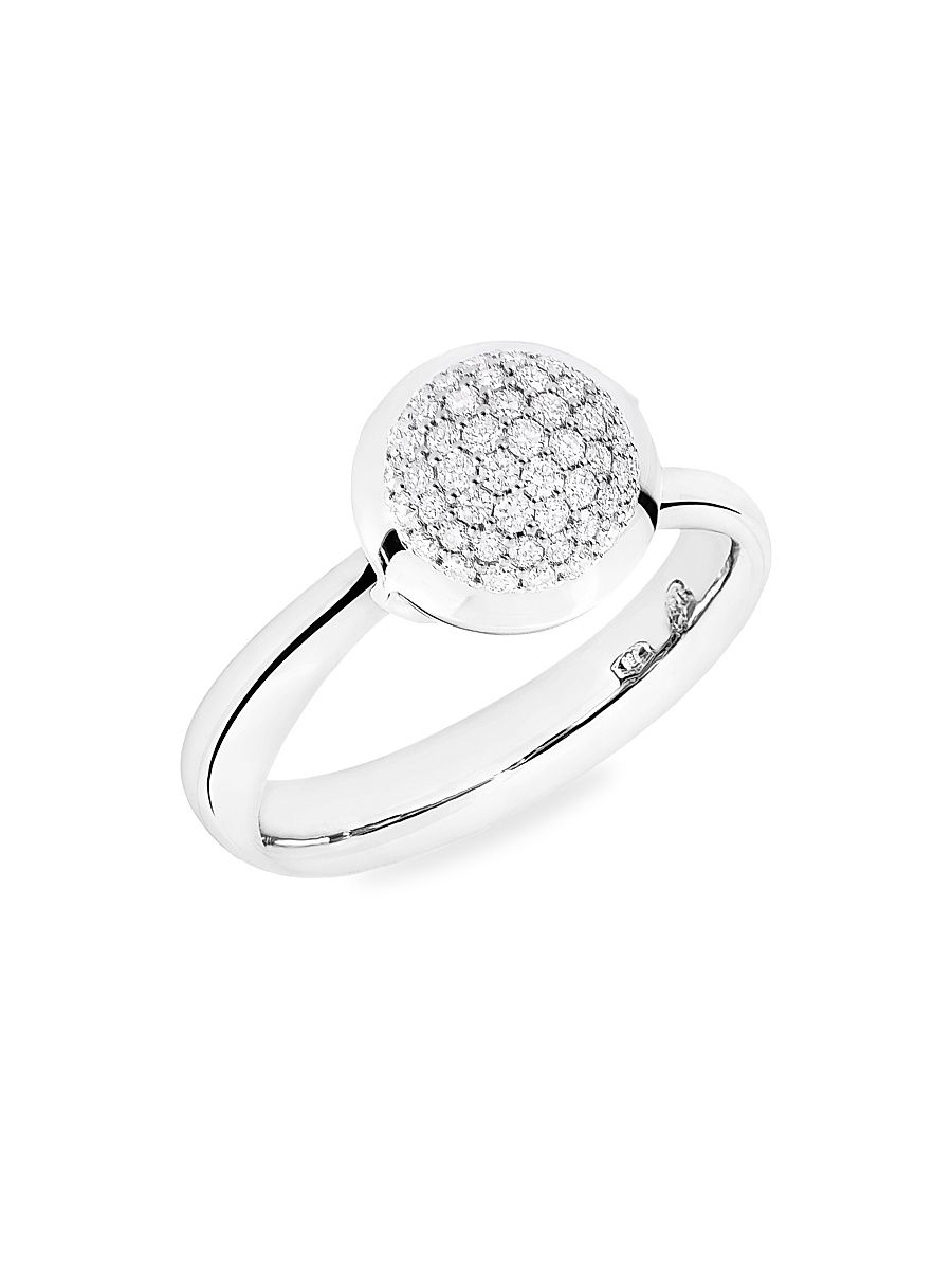 Women's Small Bouton 18K White Gold & Diamond Pavé Ring - White Gold - Size 7