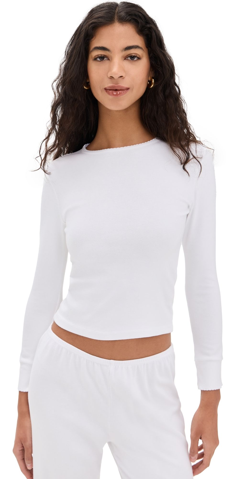 DONNI. The Baby Rib Scallop Long Sleeve Powder L