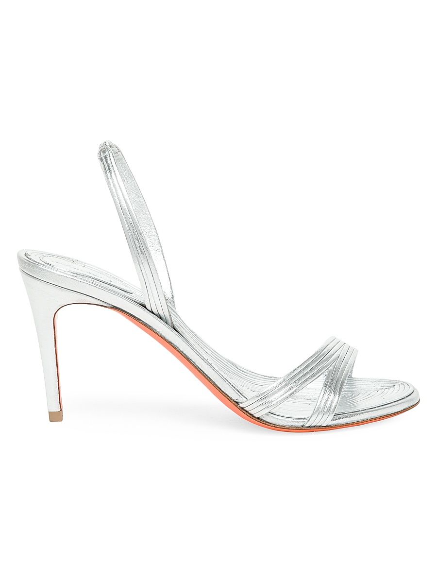 Women's Serpenti 90MM Metallic Leather Slingback Sandals - Silver - Size 11