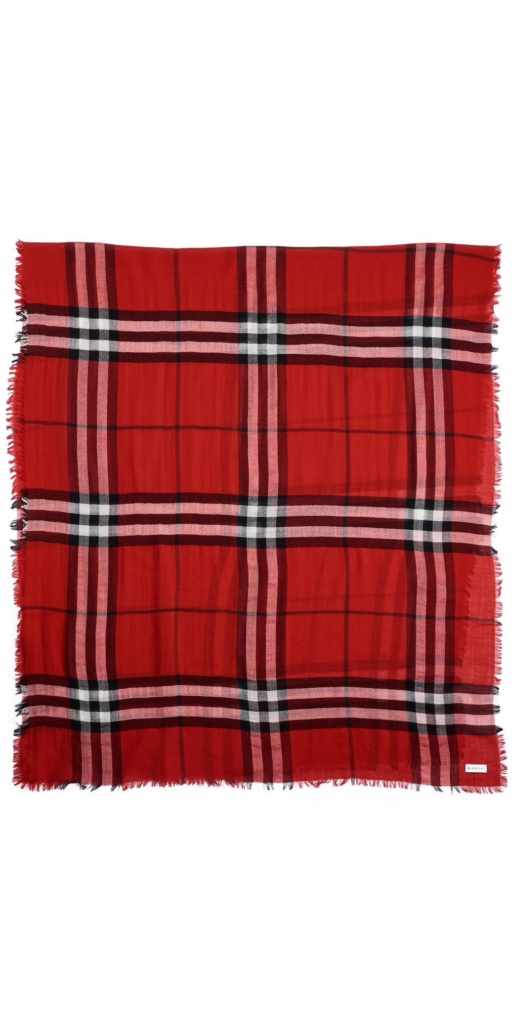 Burberry Wide Check Wool Scarf Post Red One Size