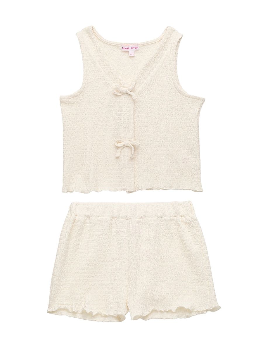 Little Girl's Muslin Vest & Shorts Set - Off White - Size 6