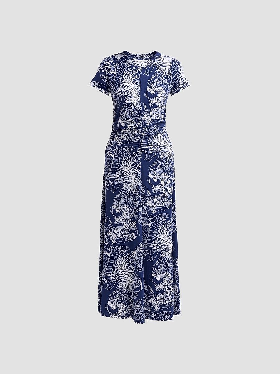 Lilly Pulitzer Women's Alma Printed UPF 50+ Midi Dress - Low Tide Navy - Size XL