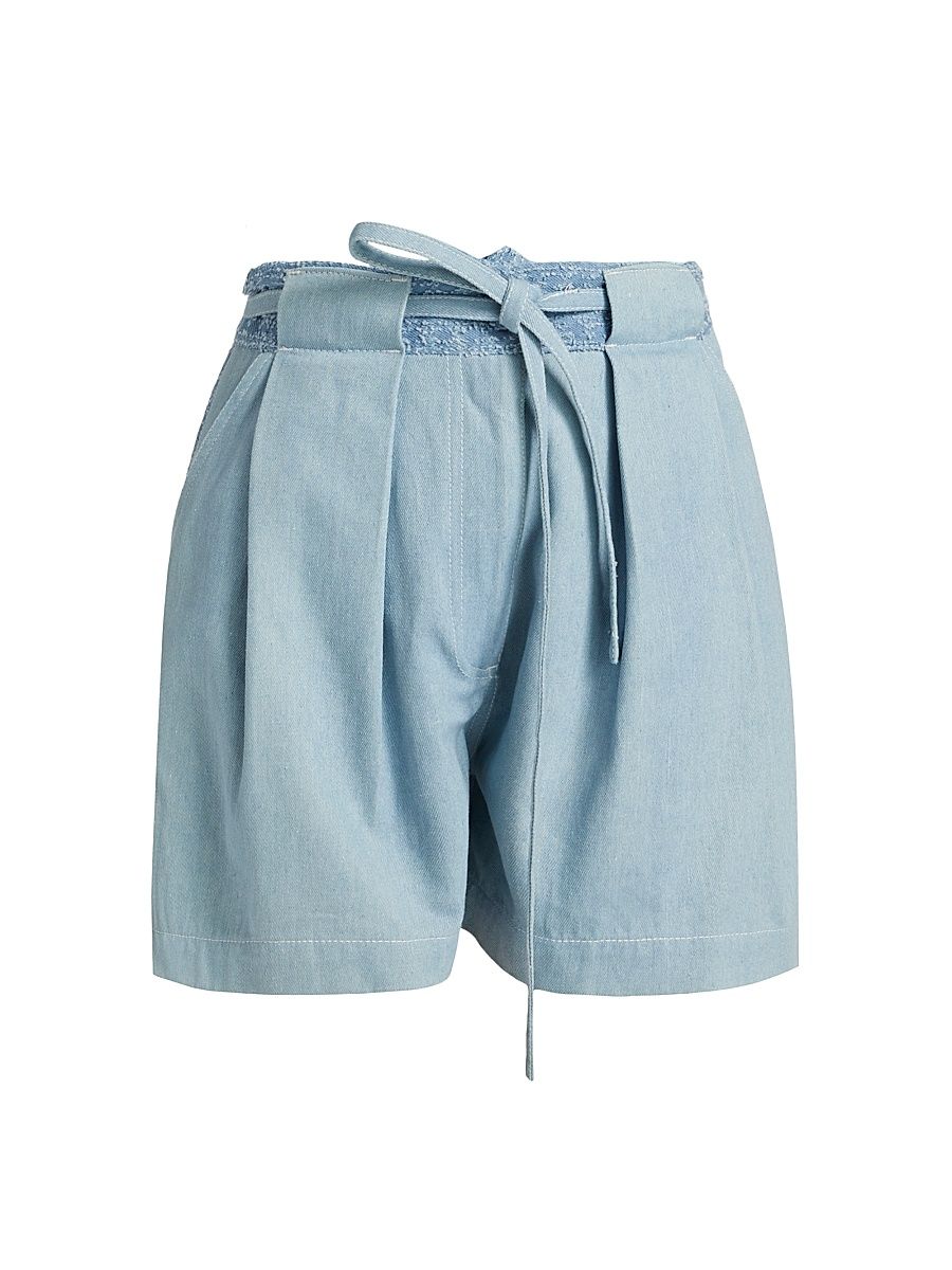 Women's Gray High-Rise Tie-Waist Denim Shorts - Light Blue - Size XS