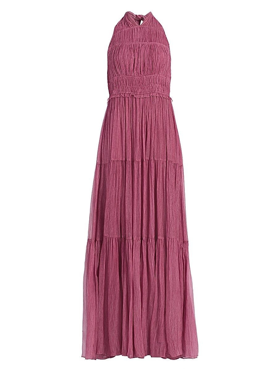 Women's Freesia Shirred Silk Chiffon Sleeveless Gown - Amaranthus - Size 16