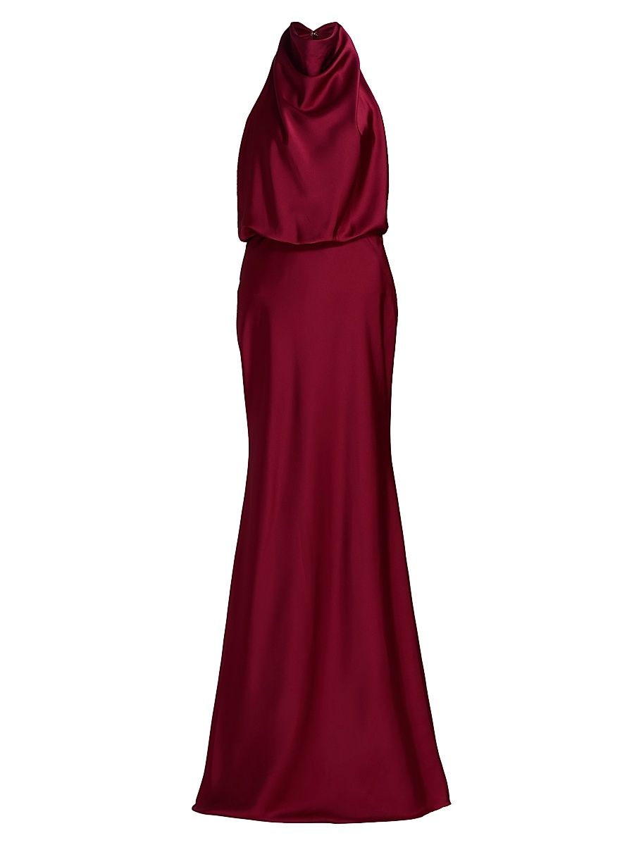 Women's Ada Satin Halter Gown - Ruby - Size 14