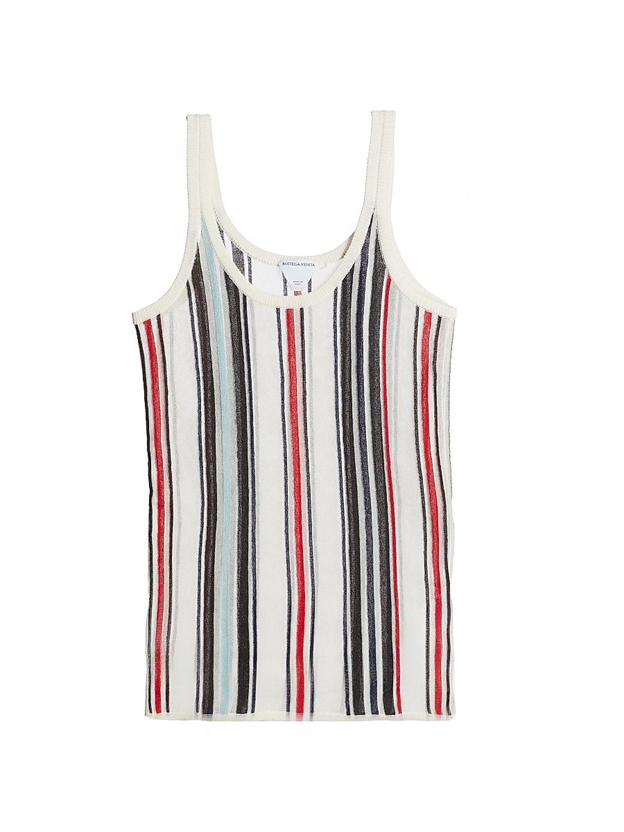 Women's Striped Knit Scoopneck Tank Top - Dove Abyss Scarlet - Size Large