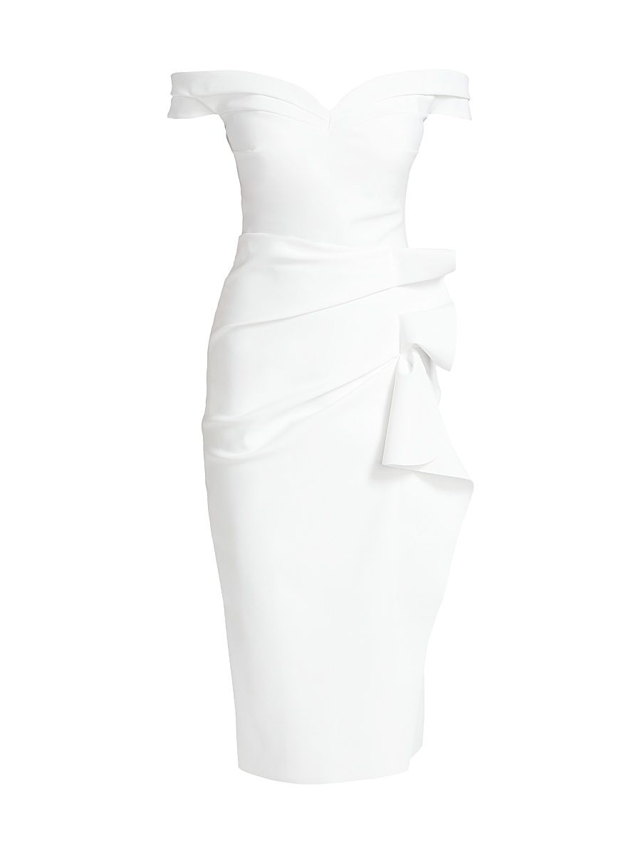 Women's Off-the-Shoulder Midi Dress - White - Size 10