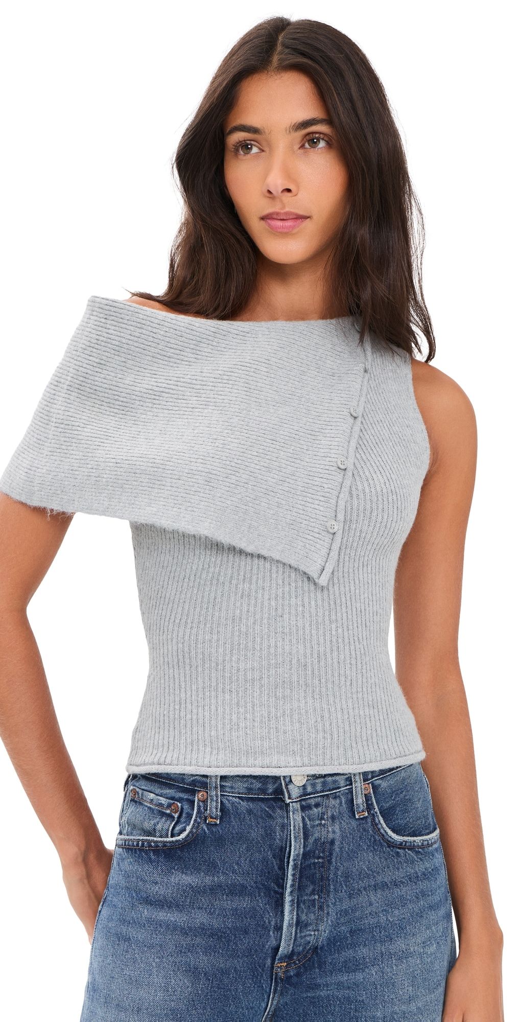 GUIZIO Draped Collar Sweater Heather Grey S