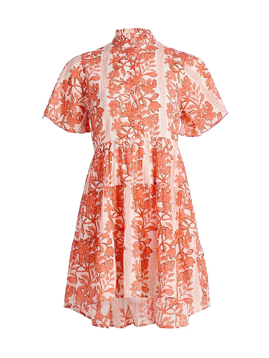 Women's Vibeka Floral Cotton A-Line Minidress - Orange - Size XL