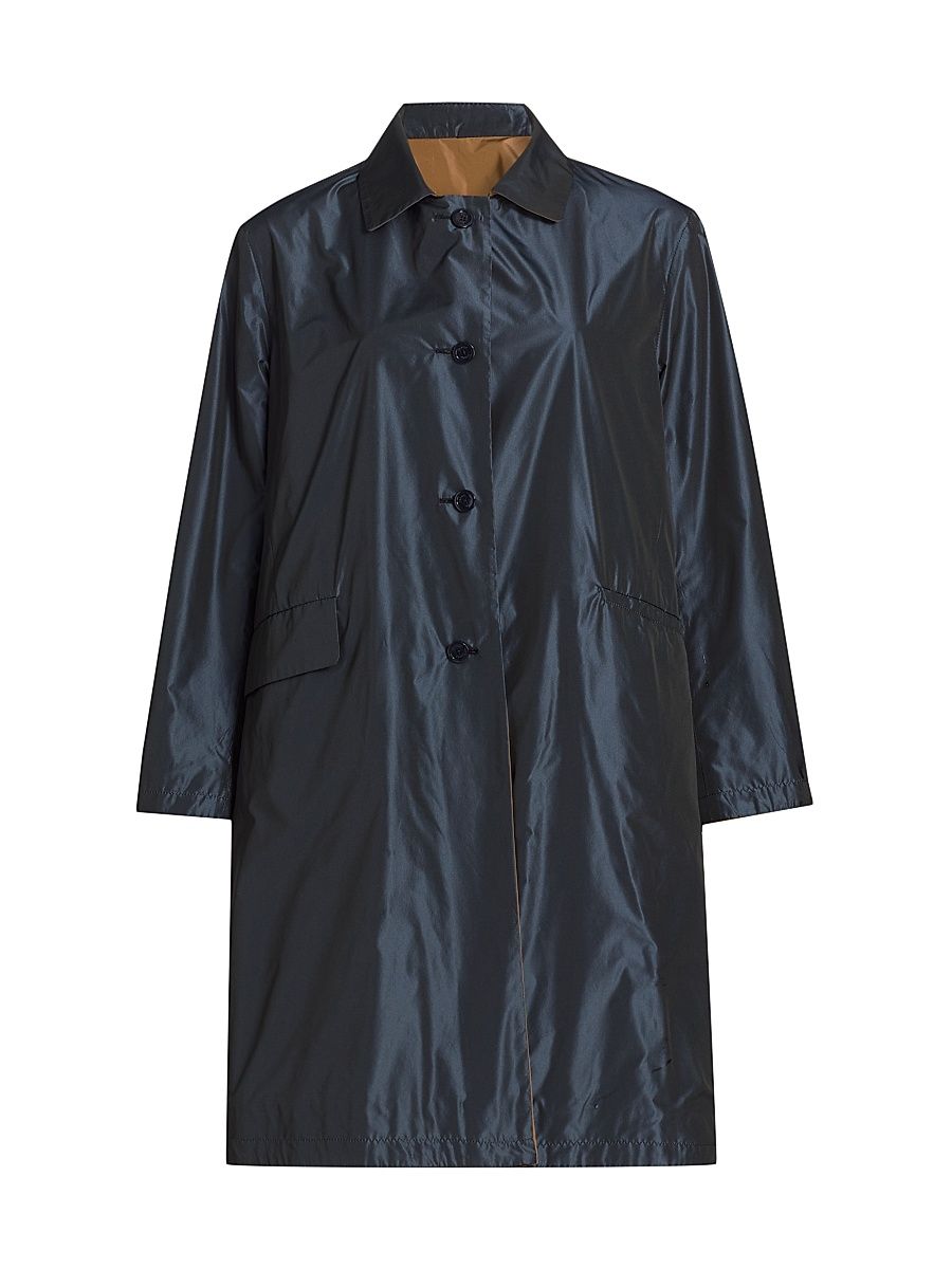Women's Techno Taffeta Reversible Oversized Topper Coat - Navy Tobacco - Size 12