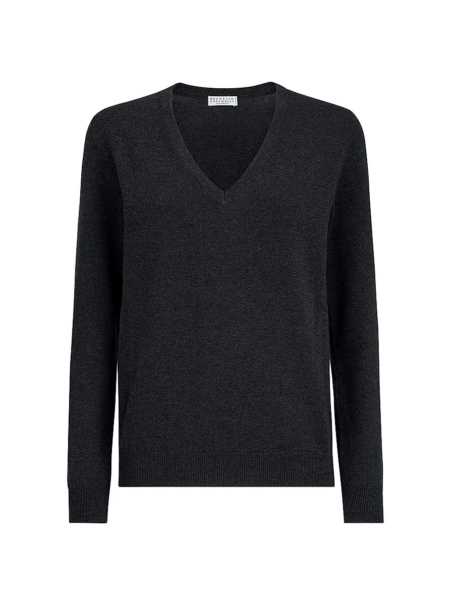 Women's Cashmere Sweater with Monili - Anthracite - Size XXS