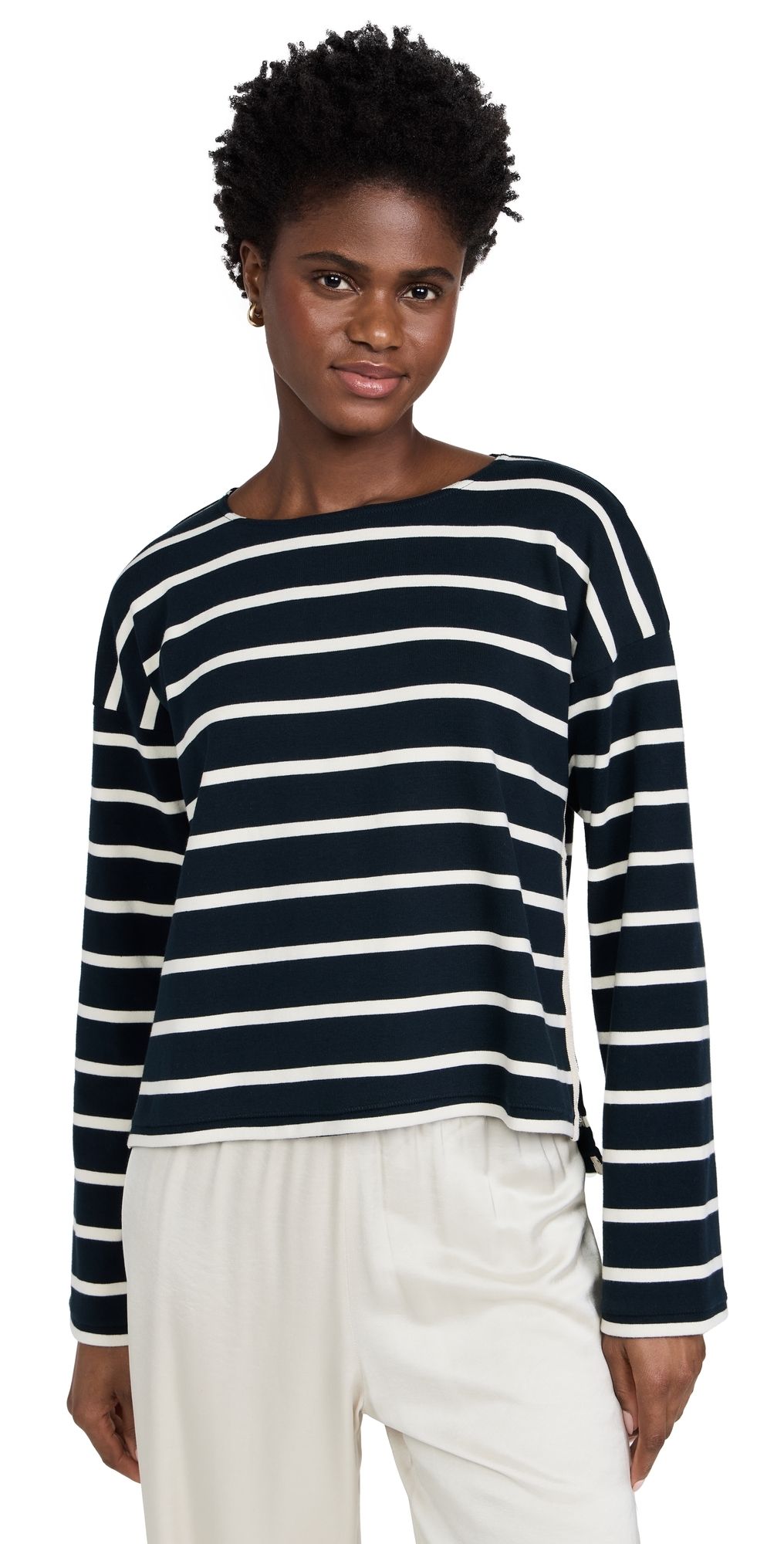 La Ligne Breton Long Sleeve Tee Navy/Ecru M