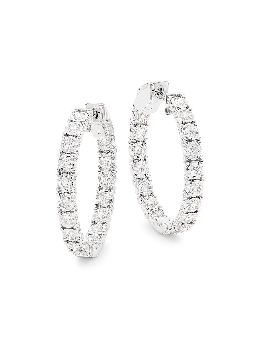 Women's 14K White Gold & 1.06 TCW Diamond Inside-Out Hoop Earrings - White