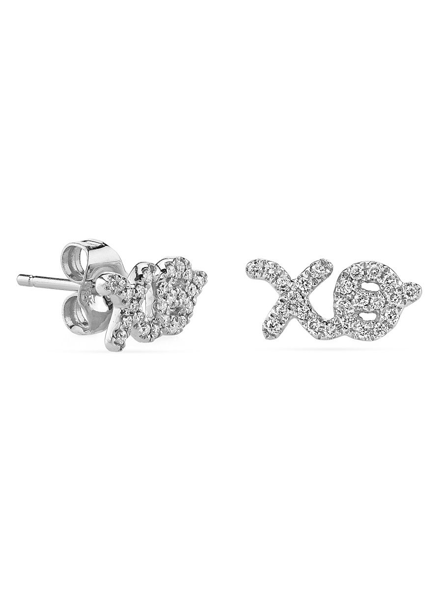 Women's Initials & Scripts 14K White Gold & 0.09 TCW Diamond "XO" Single Stud Earring - Whitegold