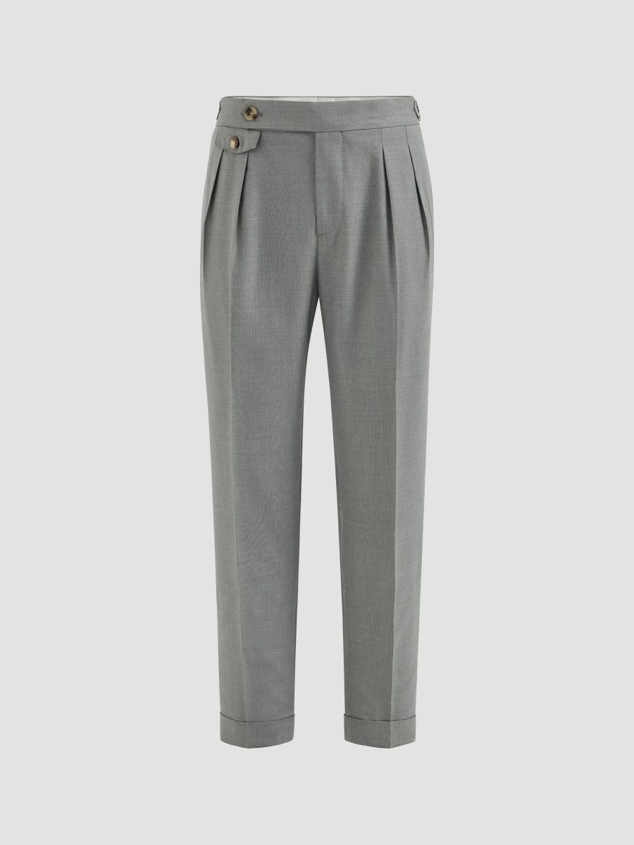 Brunello Cucinelli Men's Virgin Wool and Silk Lightweight Hopsack Trousers - Grey - Size 46