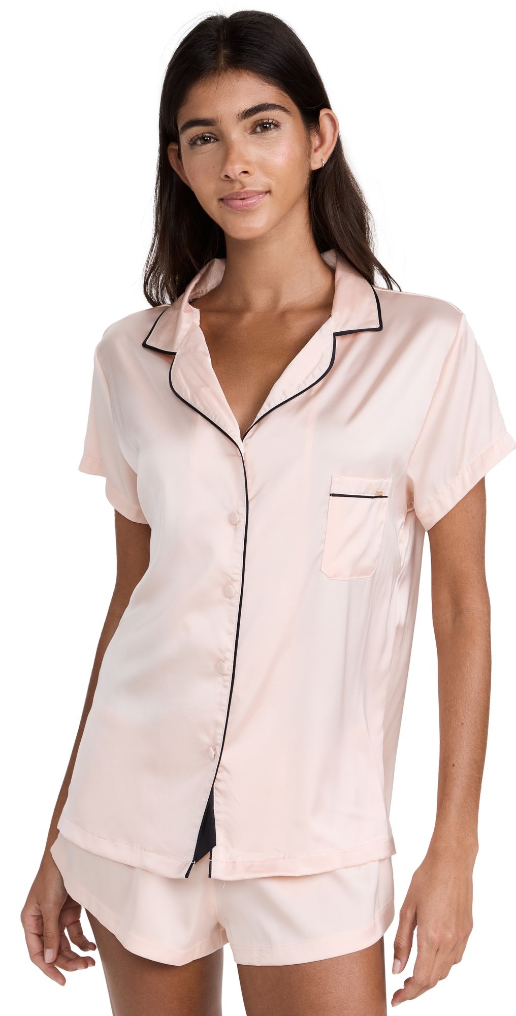 Bluebella Abigail Shirt and Short Set Pale Pink/Black M