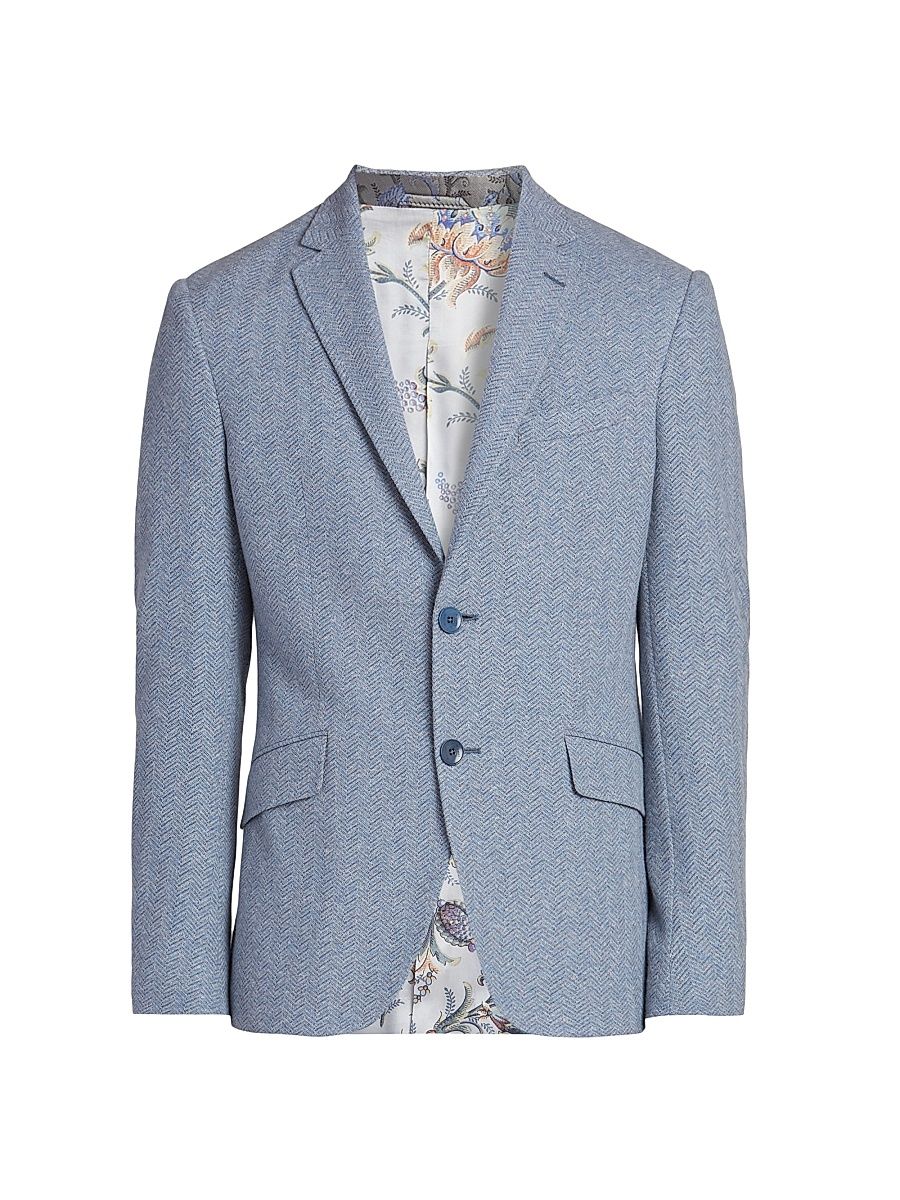 Men's Chevron Single-Breasted Sport Jacket - Azzurro - Size 48