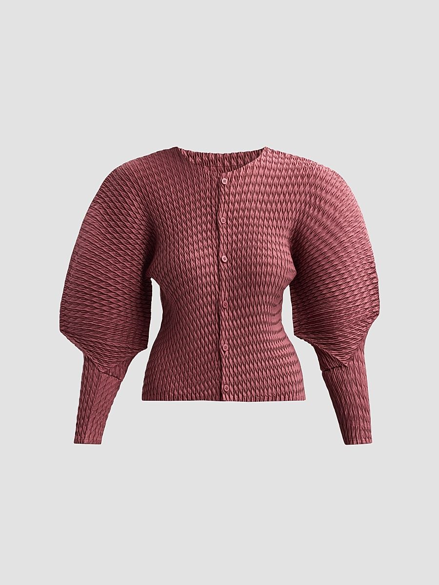 Women's Sleek Pleats Cardigan - Burgundy - Size 2