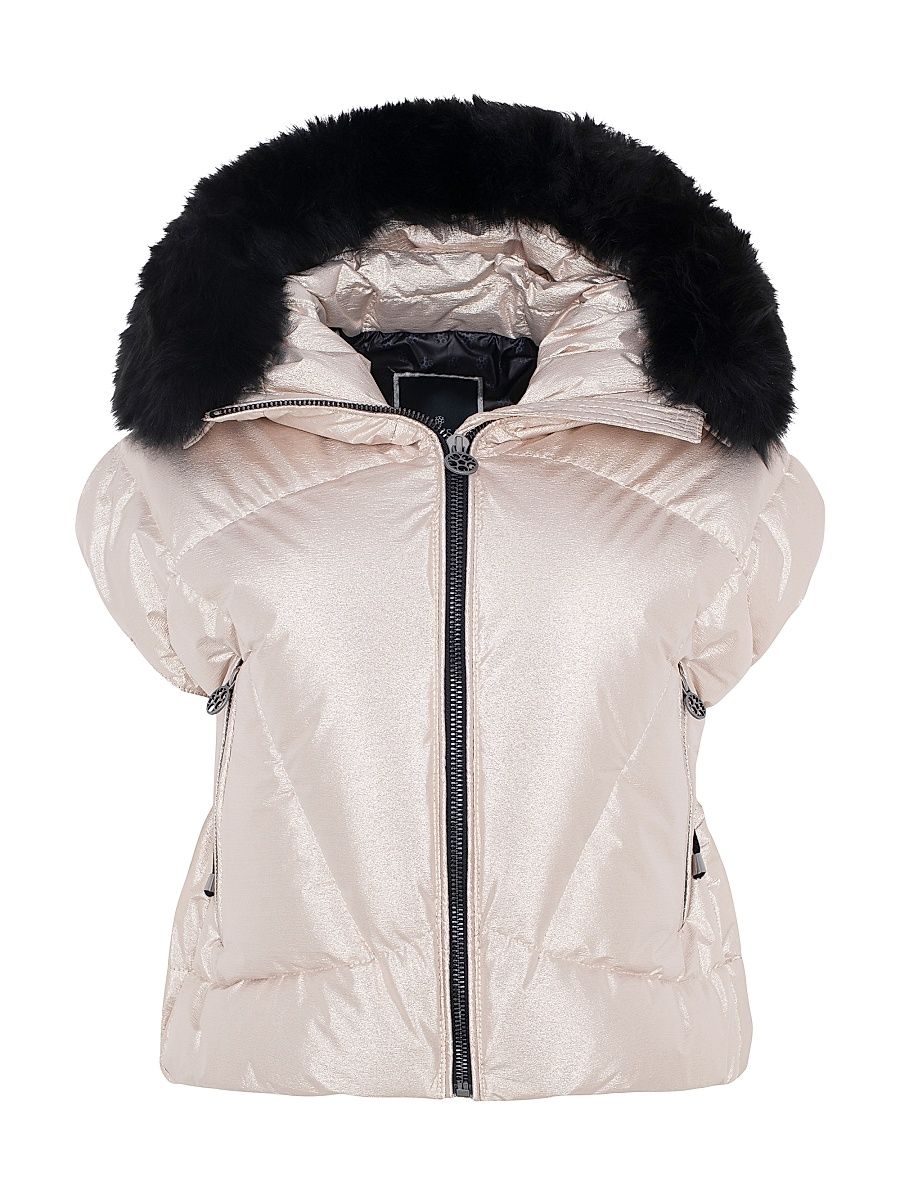 Women's Apres-Ski Vest with Detachable Toscana Shearling Lamb Hood Trim - Gold - Size Small