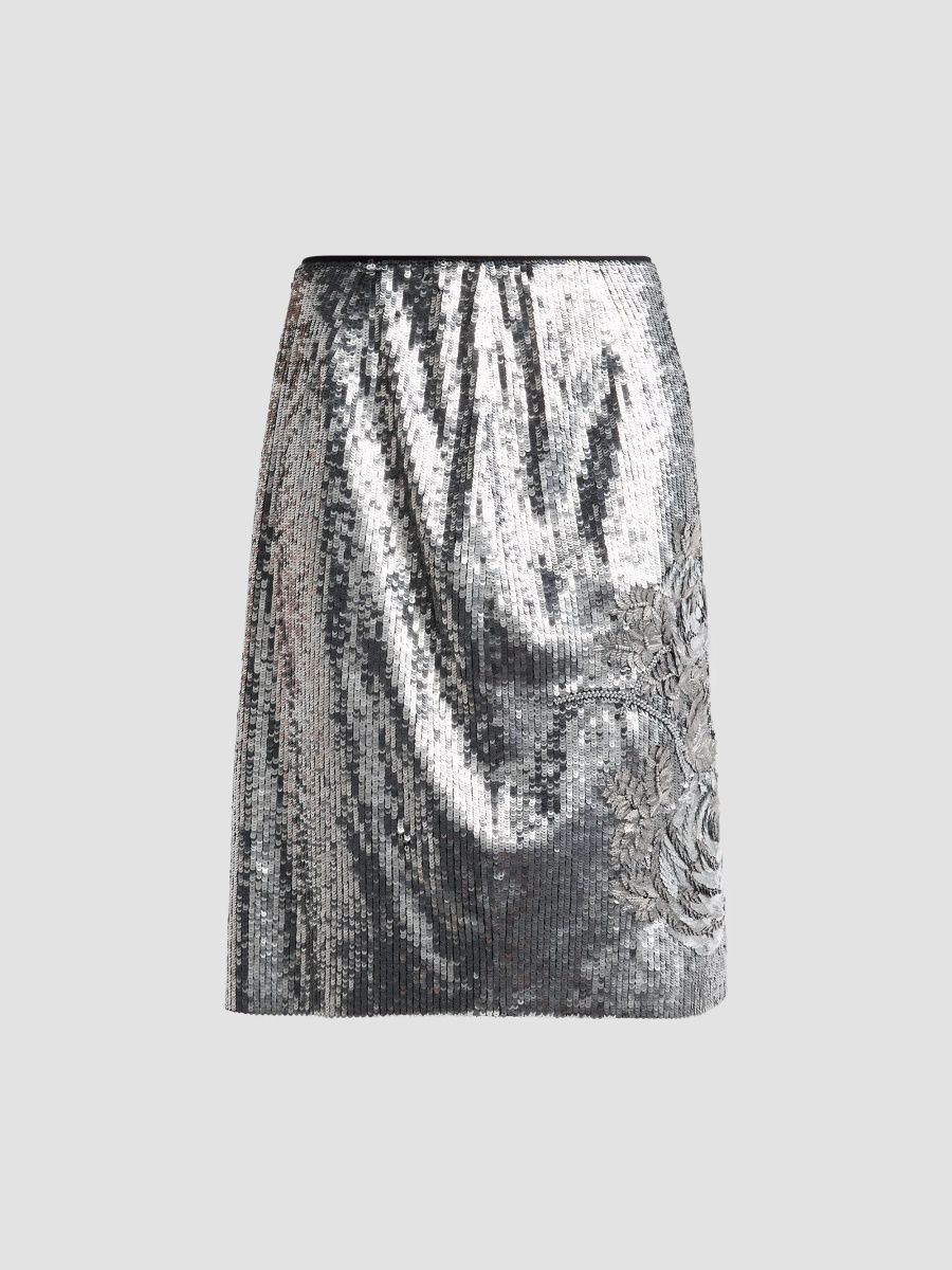 Ungaro Women's Rachel Sequined Knee-Length Skirt - Silver - Size 12